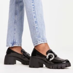 Steve Madden Black Patent Embellished Loafers